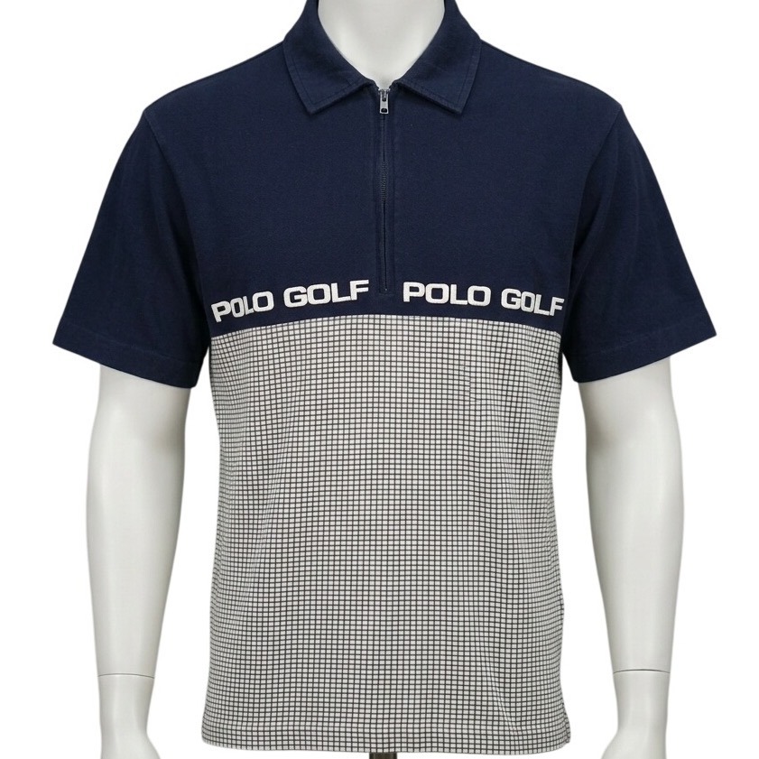 Polo Golf Ralph Lauren Mens Navy Grid Quarter Zip Polo Shirt Medium Cotton